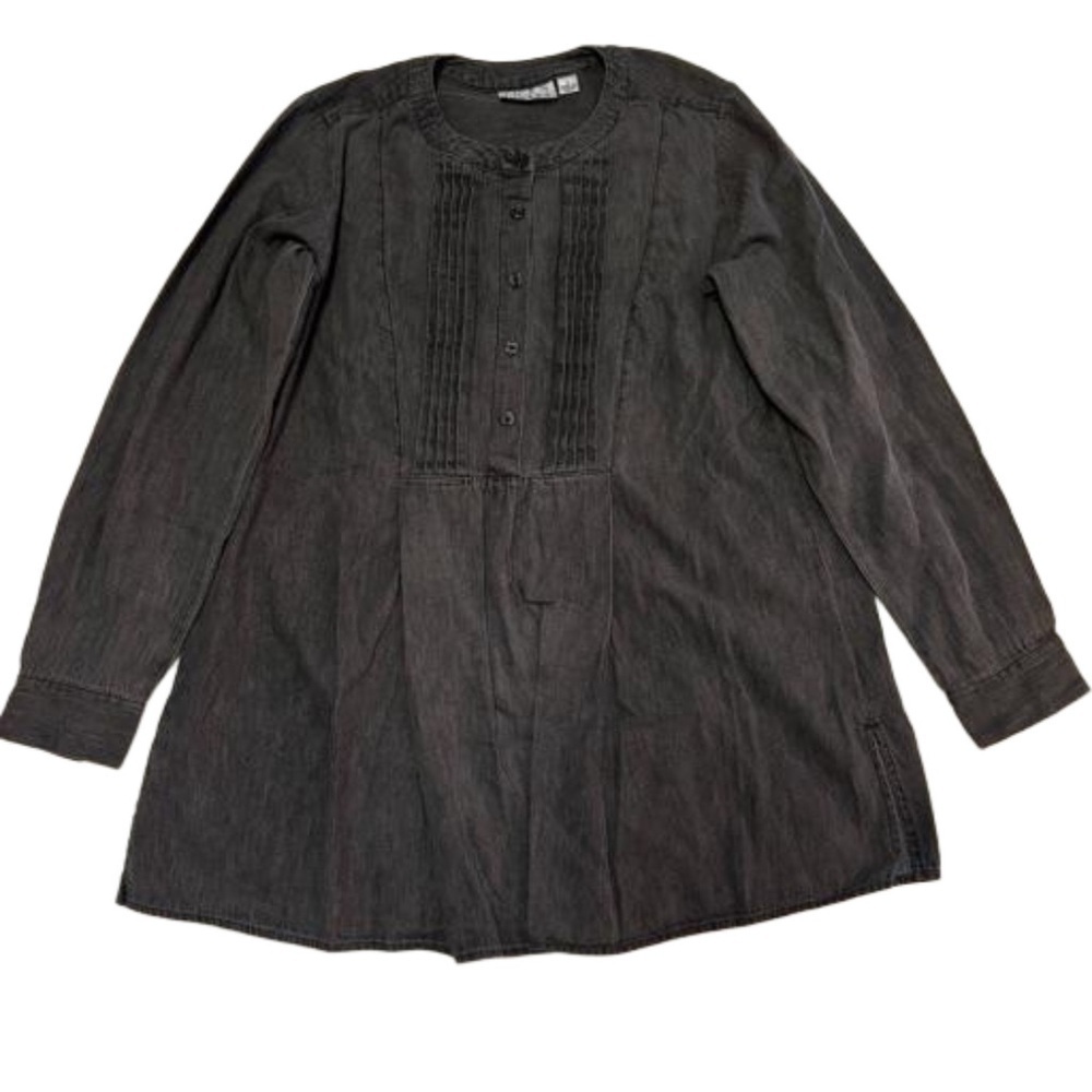 Joan Rivers Long Sleeve Denim Shirt with Pintuck Detail Size 2 Gray NEW